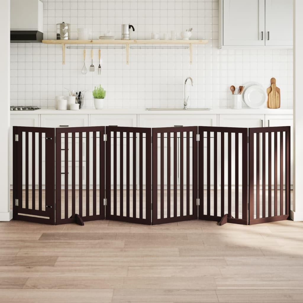 Hundelåge med dør 6 paneler 300 cm foldbar poppeltræ brun