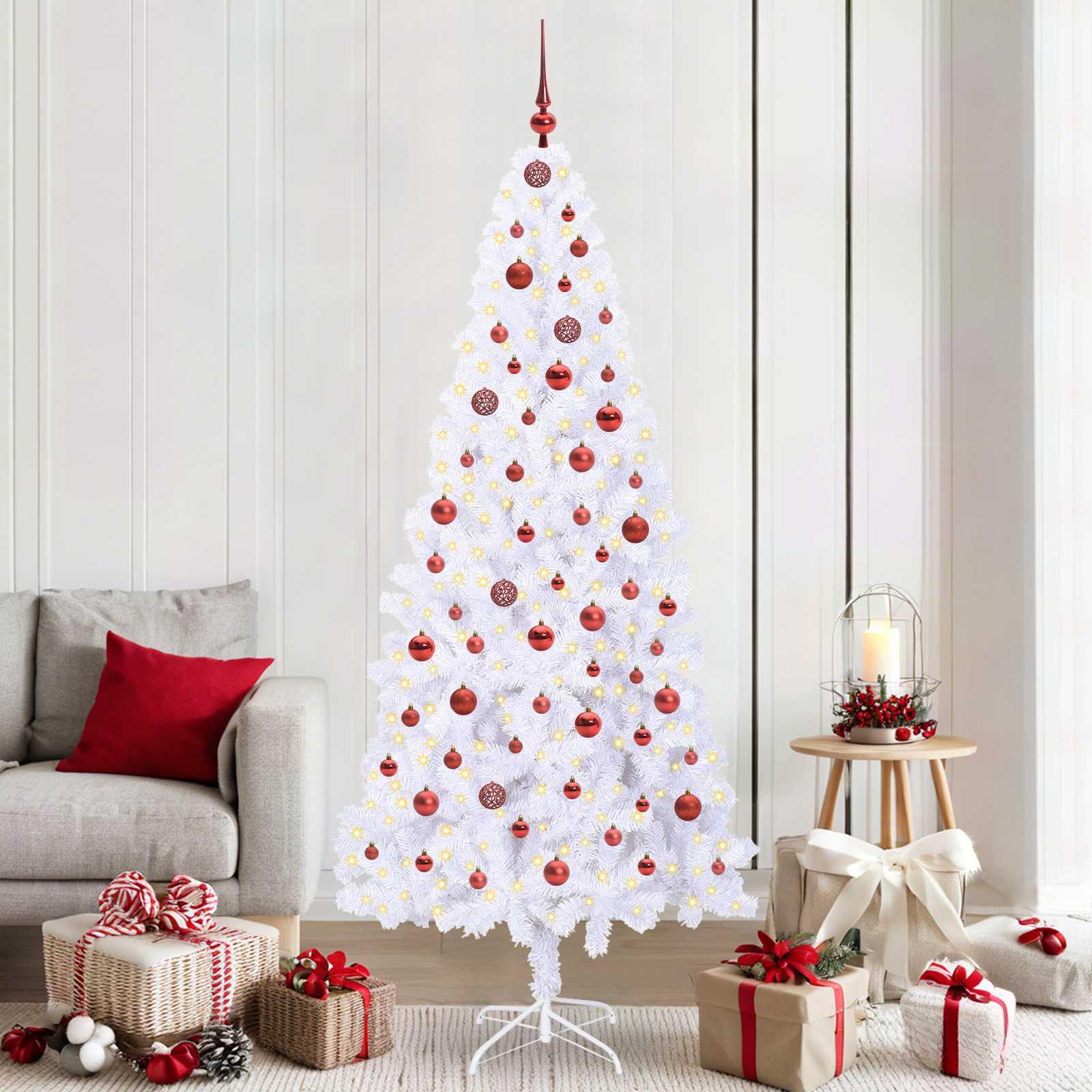 Kunstigt juletræ med 300 LED'er Hvid 210 cm PVC og Stål