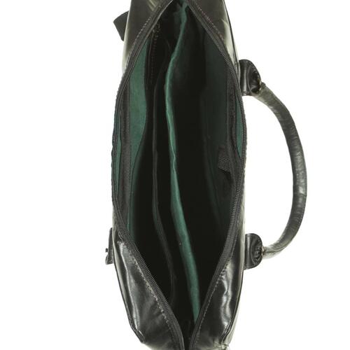 Computertaske med lynlås ægte læder sort