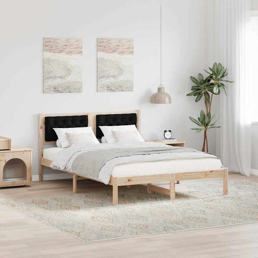 Sengestel med hovedgærde Sort 140 x 200 cm Massiv fyrretræ