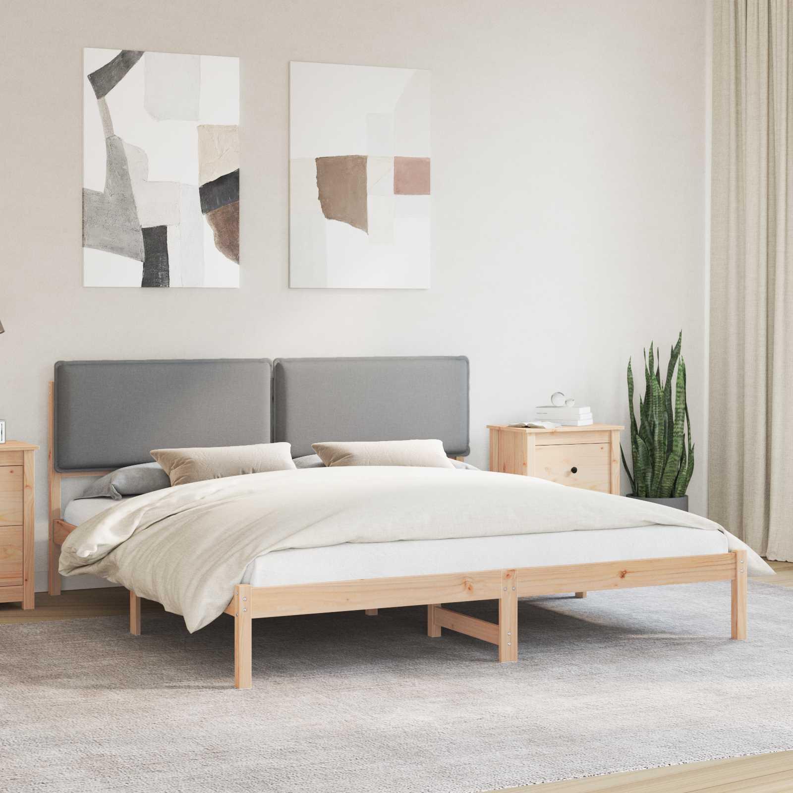 Sengestel med polstret hovedgavl - lysegrå 180 x 200 cm