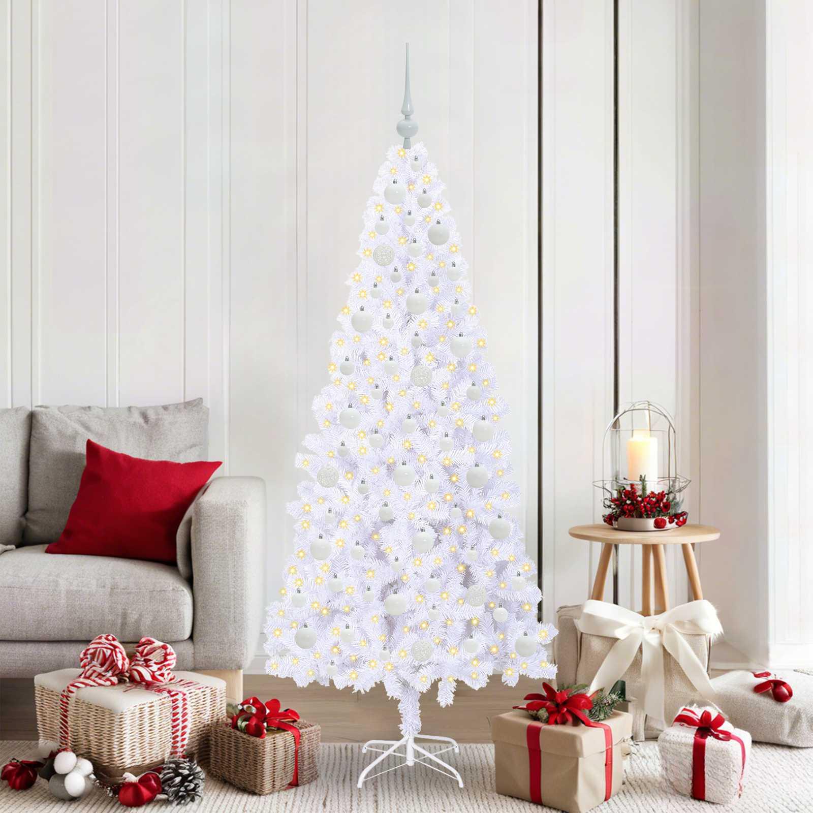 Kunstigt juletræ med 300 LED'er Hvid 180 cm PVC og Stål