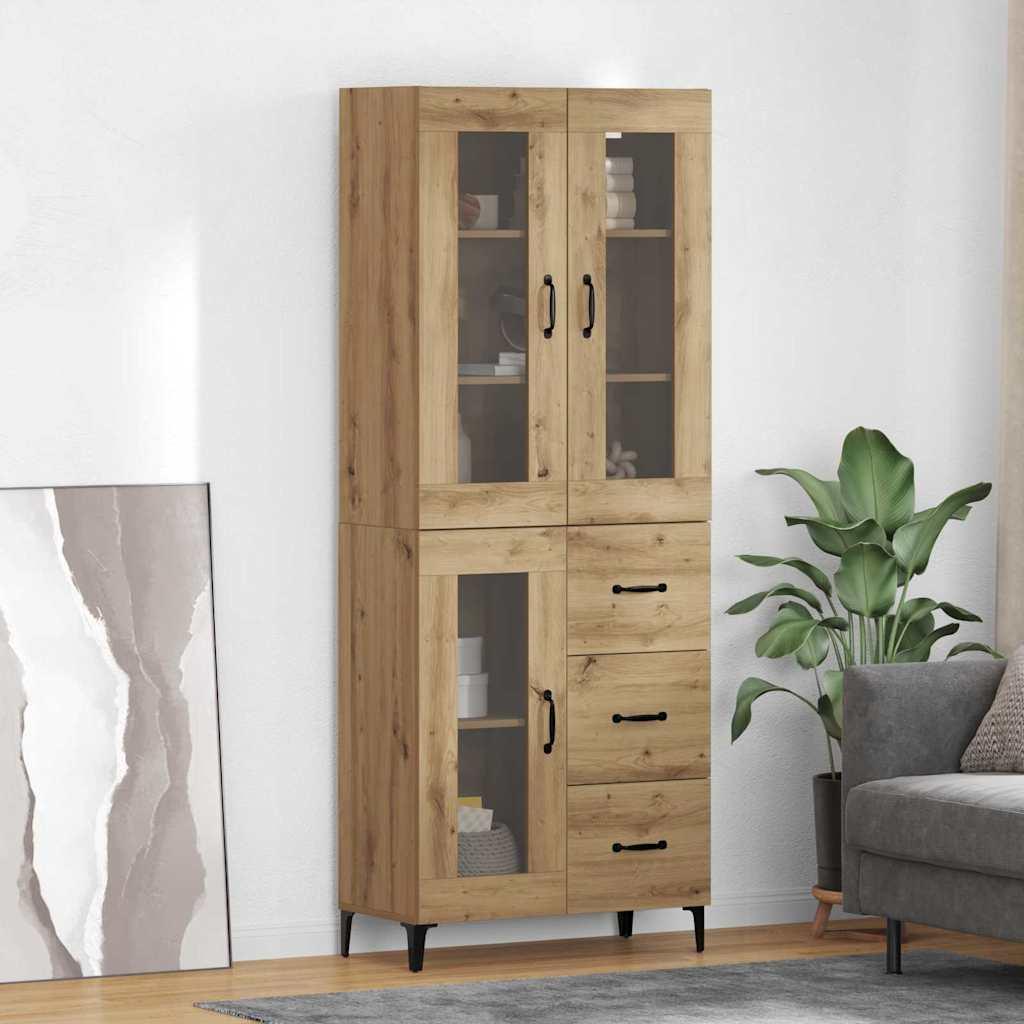 Highboard i artisan egetræ - 69,5 × 34 × 180 cm, konstrueret træ
