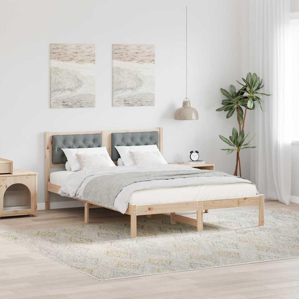 Sengestel med hovedgærde Lysegrå 140 x 200 cm Massiv fyrretræ