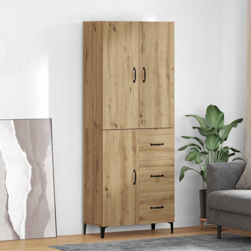 Highboard i artisan egetræ-look 69,5 × 34 × 180 cm - konstrueret træ