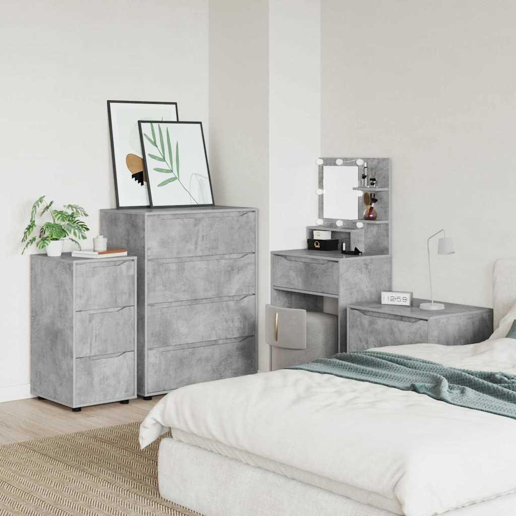 Opbevaringsskab i betongrå - 40 × 48 × 81 cm, konstrueret træ, 3 skuffer