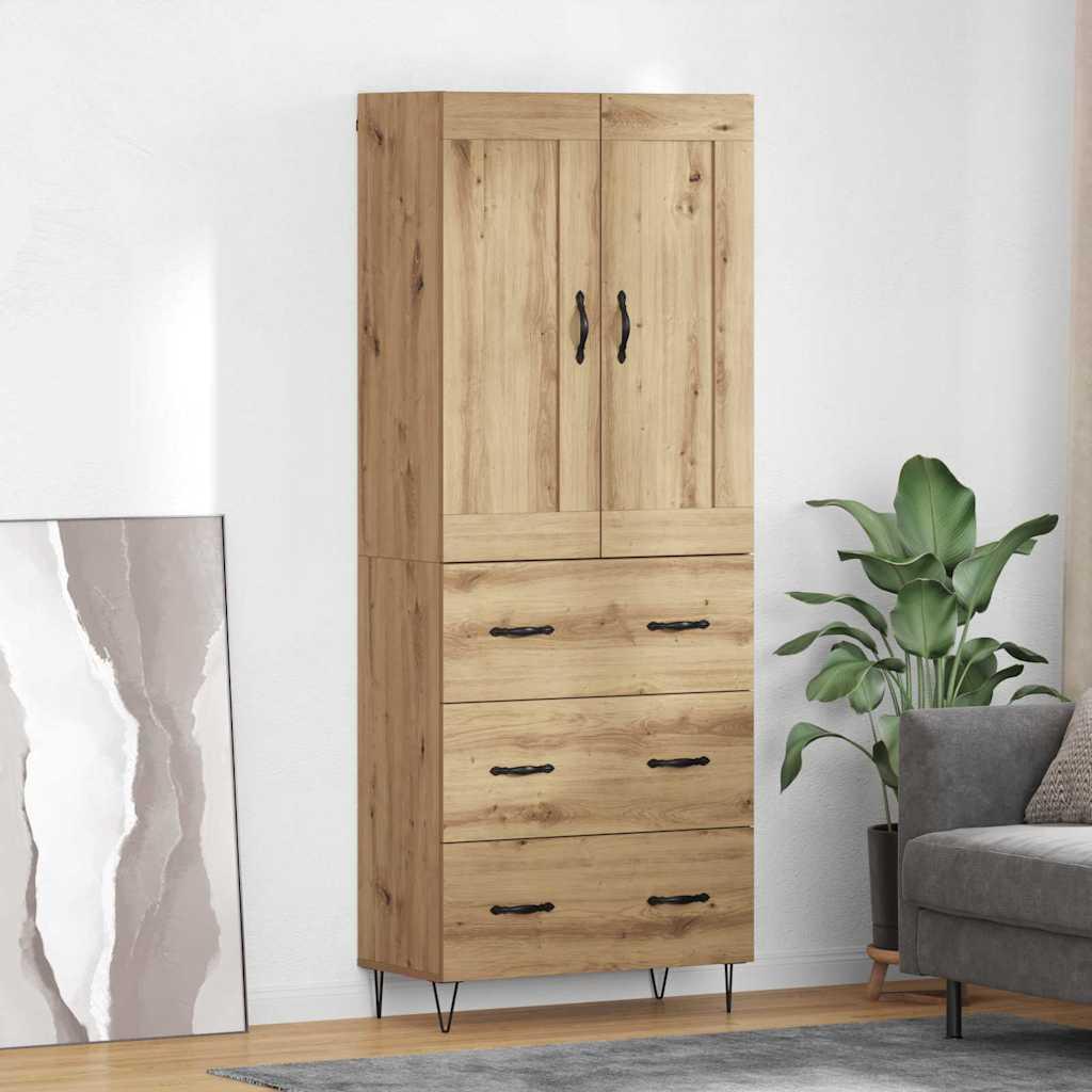 Highboard i artisan egetrælook 69,5 × 34 × 180 cm - konstrueret træ