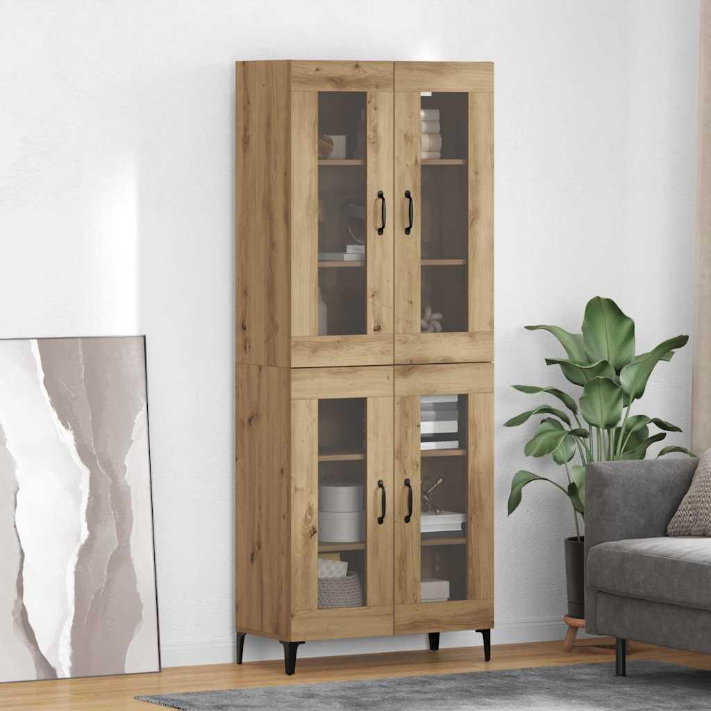 Highboard i artisan egetræ look - 69,5 × 34 × 180 cm, konstrueret træ