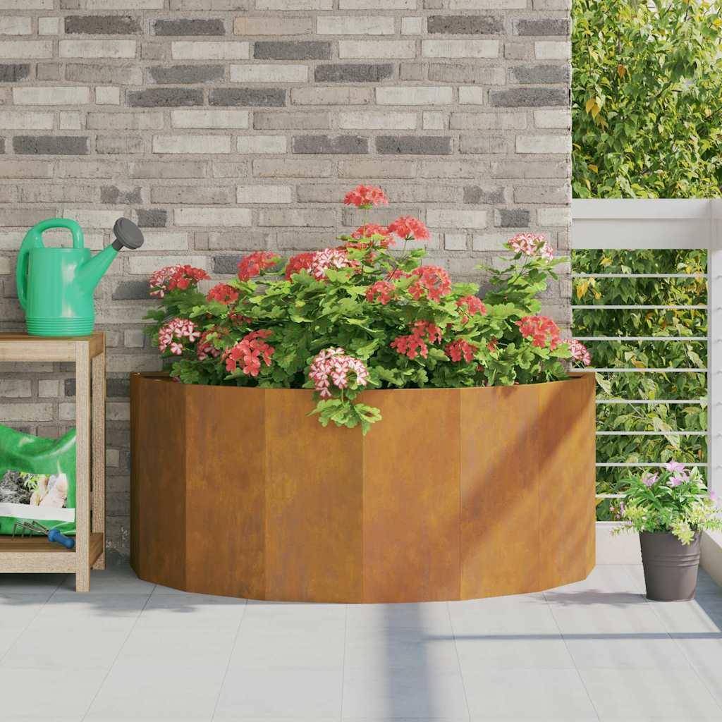 Plantekasse halvrund i cortenstål 120 x 60 x 50 cm rusten