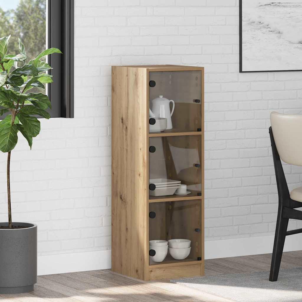Highboard i artisan egetræ, 35 × 37 × 109 cm - konstrueret træ med glaslåger