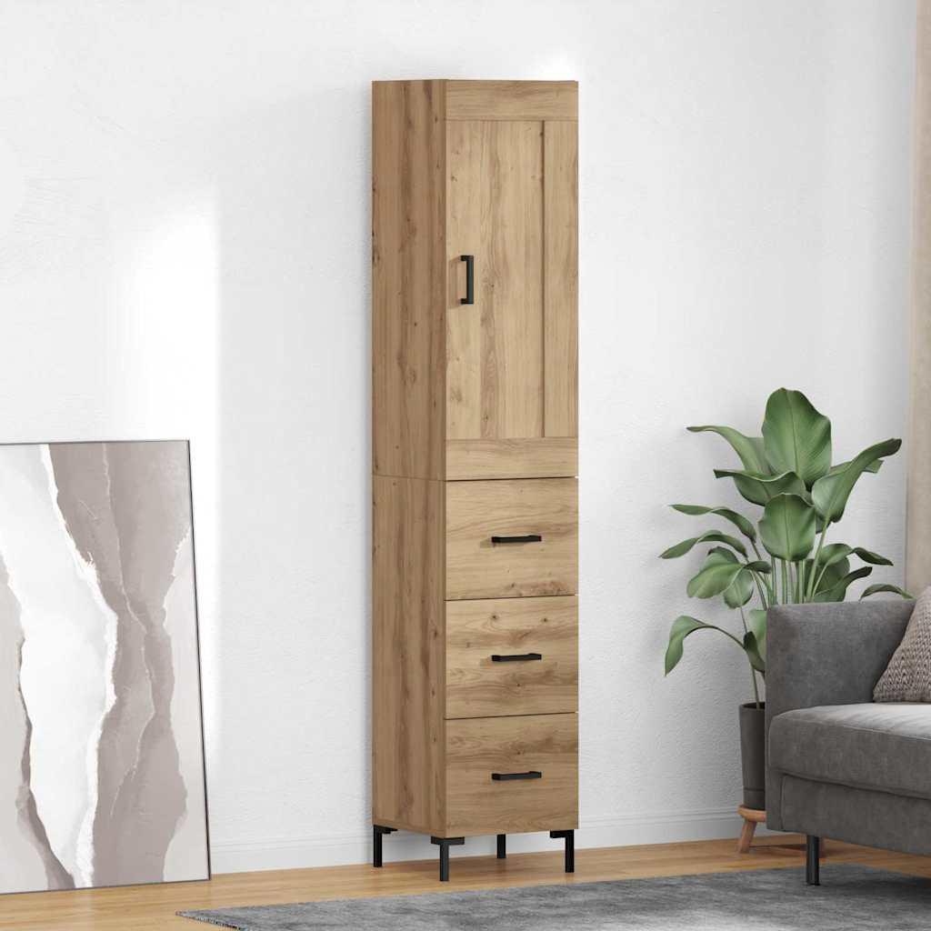 Highboard i artisan egetræ - konstrueret træ, 34,5 × 34 × 180 cm