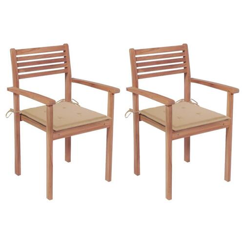 Havestole 2 stk. med beige hynder massivt teaktræ