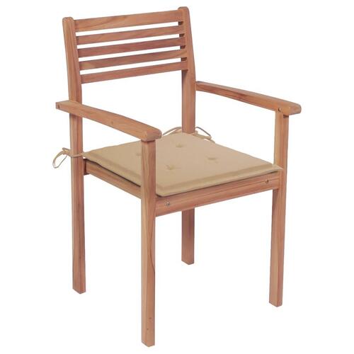 Havestole 2 stk. med beige hynder massivt teaktræ