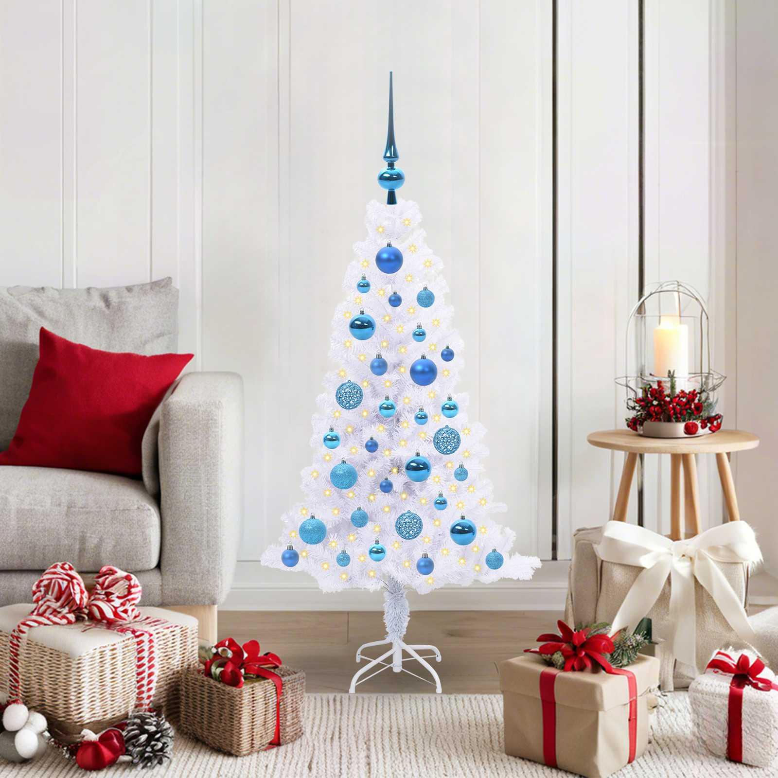 Kunstigt juletræ med 150 LED'er Hvid 120 cm PVC og Stål