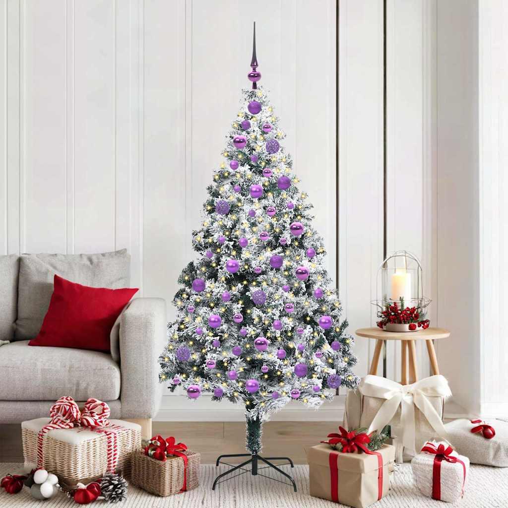 Kunstigt juletræ med LED og stativ - hvid 180 cm (PVC, stål, plastik)