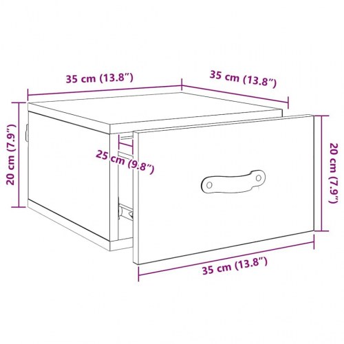 Vægmonteret natbord Artisan Egetræ 35 x 35 x 20 cm