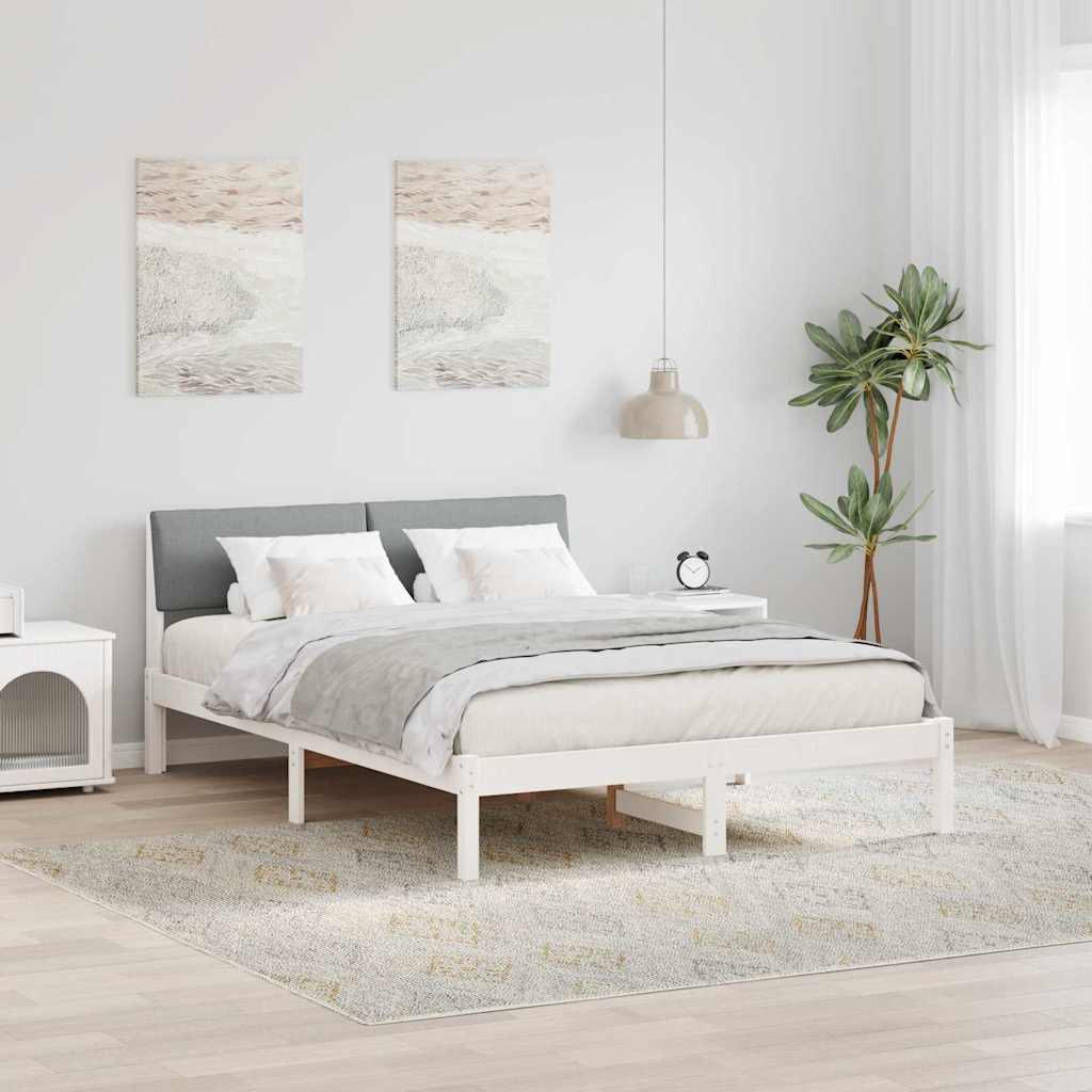 Sengestel Hvid og lys grå 160 x 200 cm Massivt fyrretræ