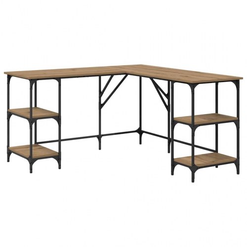 L-formet skrivebord med hylder - artisan egetræ, 139 x 139 cm