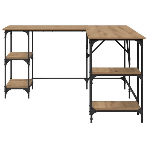 L-formet skrivebord med hylder - artisan egetræ, 139 x 139 cm