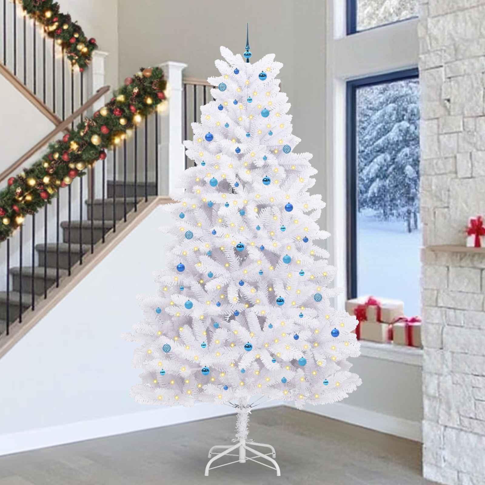 Kunstigt Hinged Juletræ med 300 LED'er Hvid 300 cm PVC og Stål