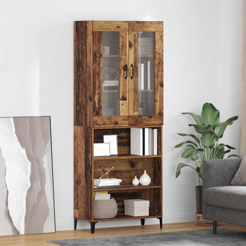 Highboard i gammelt trælook - 69,5 × 34 × 180 cm, konstrueret træ