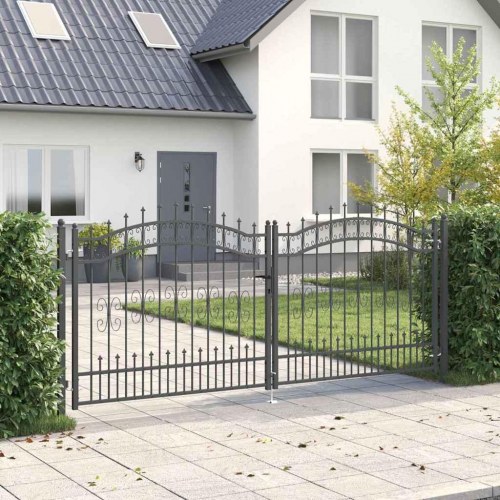 Hegn Port med Spydtop med lås Grå 305 x 125 cm Stål