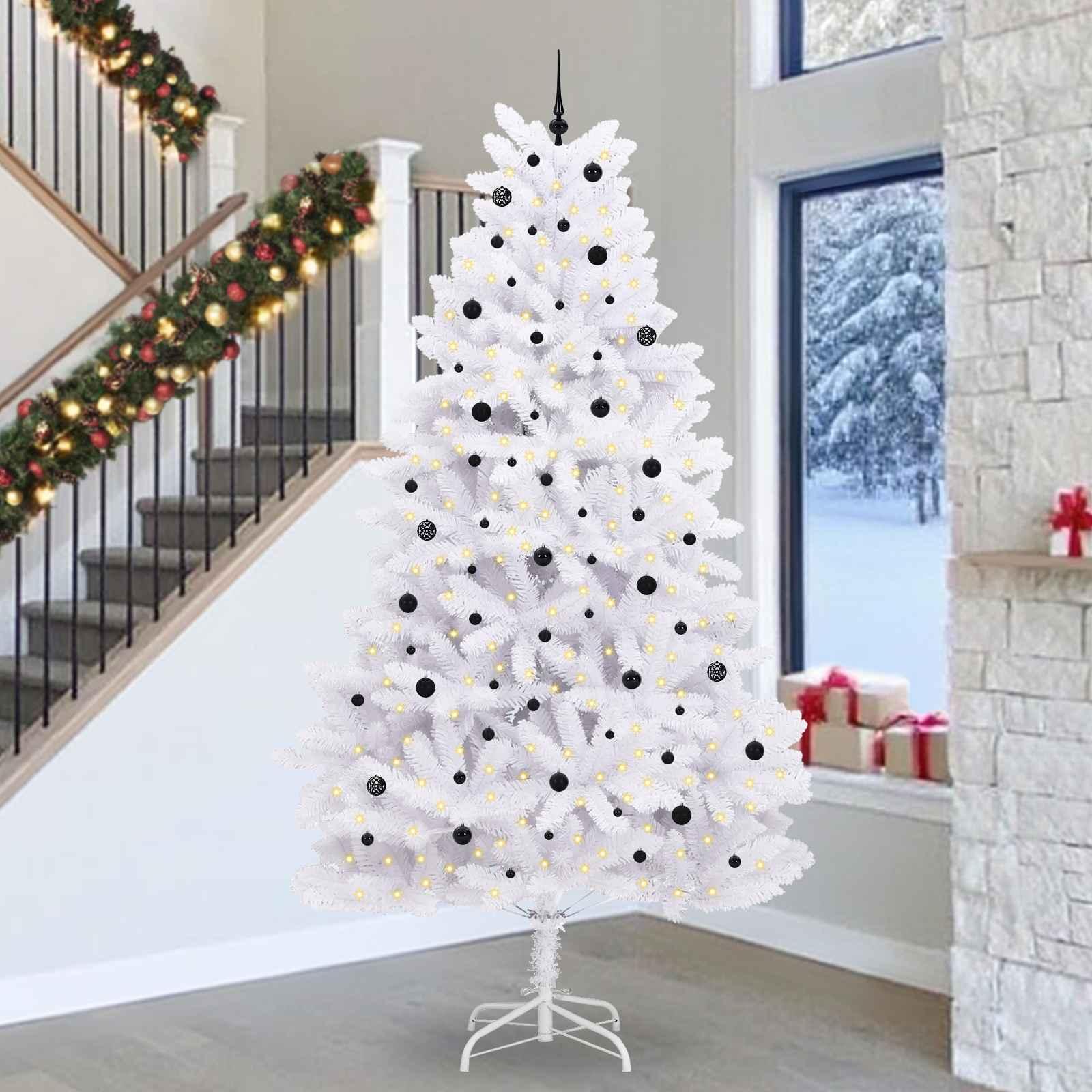 Kunstigt Hinged Juletræ med 300 LED'er Hvid 300 cm PVC og Stål