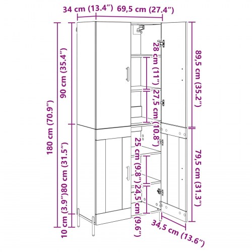 Højskab i gammelt træ 69,5 x 34 x 180 cm - konstrueret træ