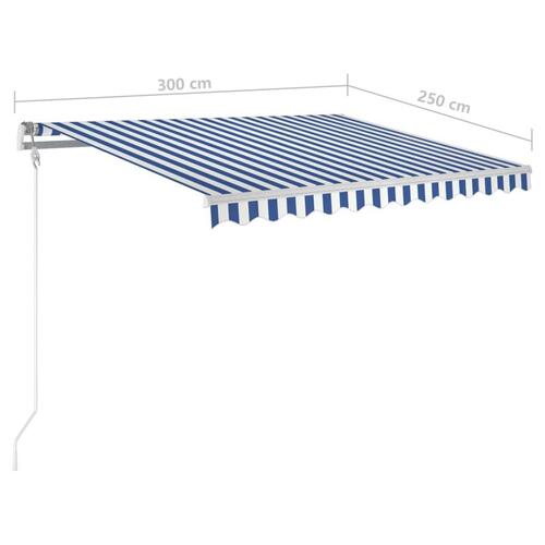 Markise 300x250 cm automatisk betjening blå og hvid