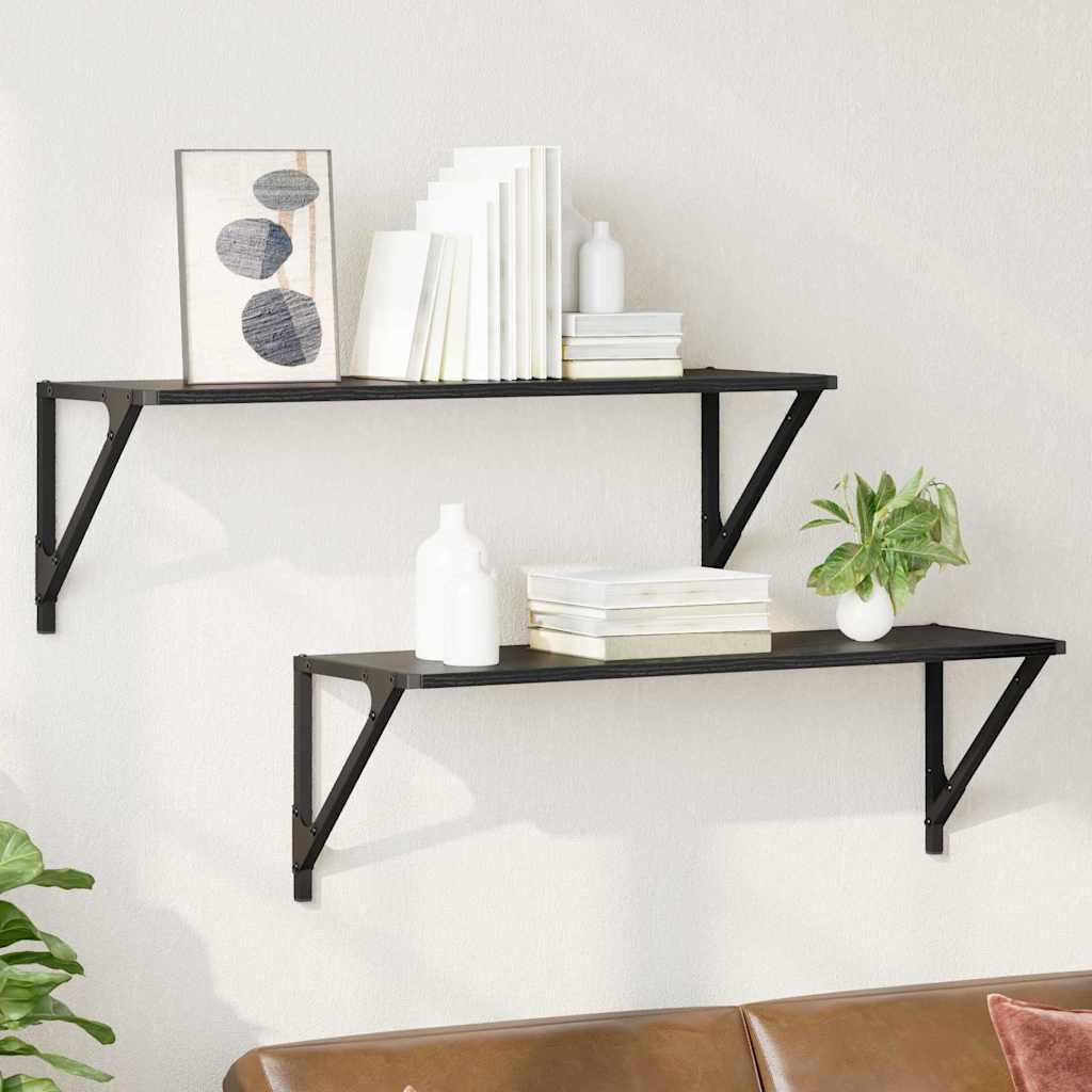 Væghylder 2 stk Sort eg 80 x 25 x 25,5 cm Konstrueret træ
