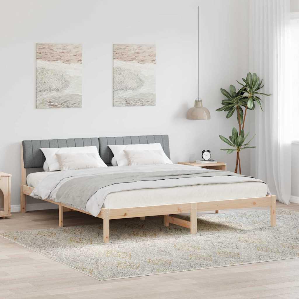 Sengestel i massivt fyrretræ med vægmonteret hovedgærde - brun/lys grå, 180 x 200 cm