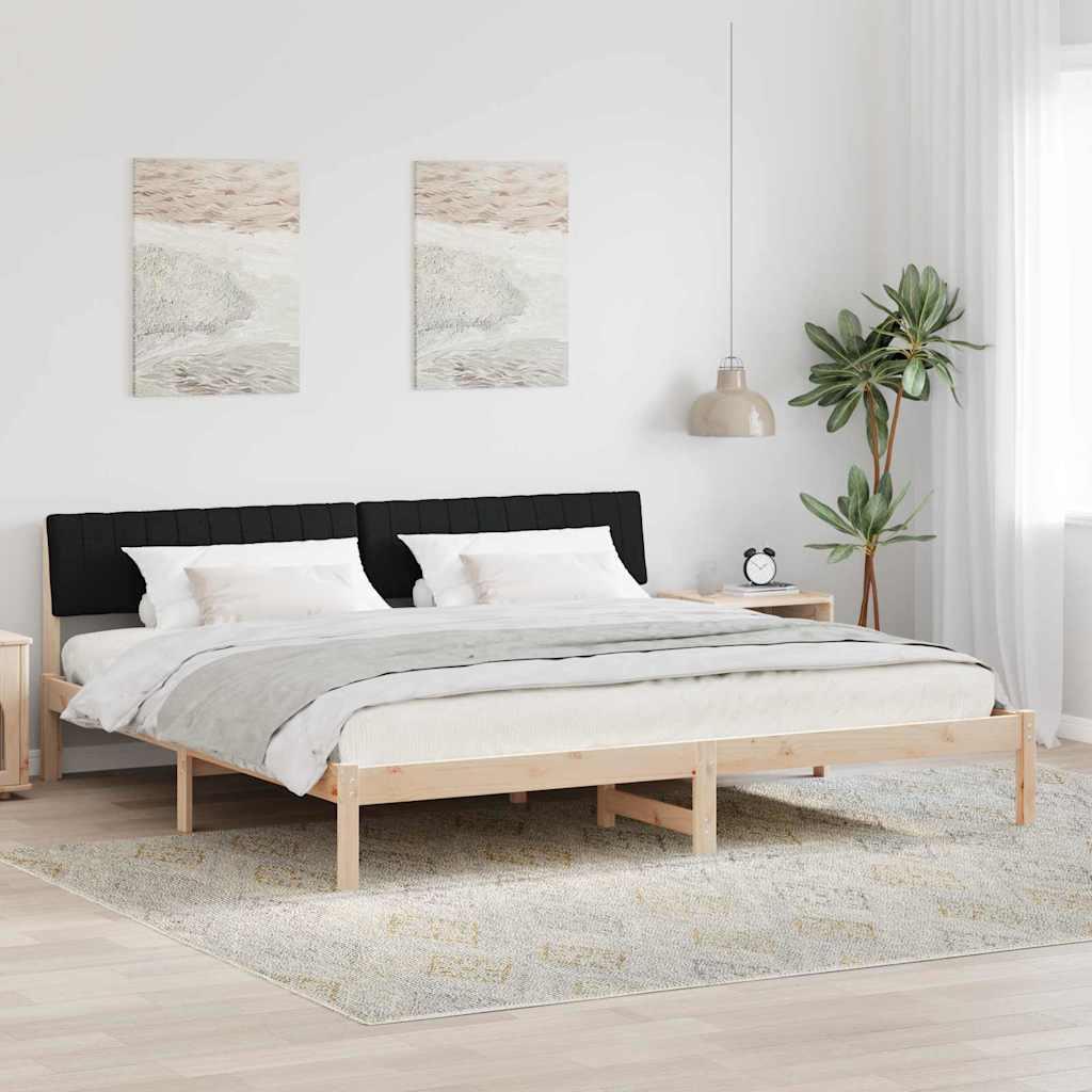 Sengestel 200 x 200 cm i massivt fyrretræ - brun/sort med væghængt hovedgærde