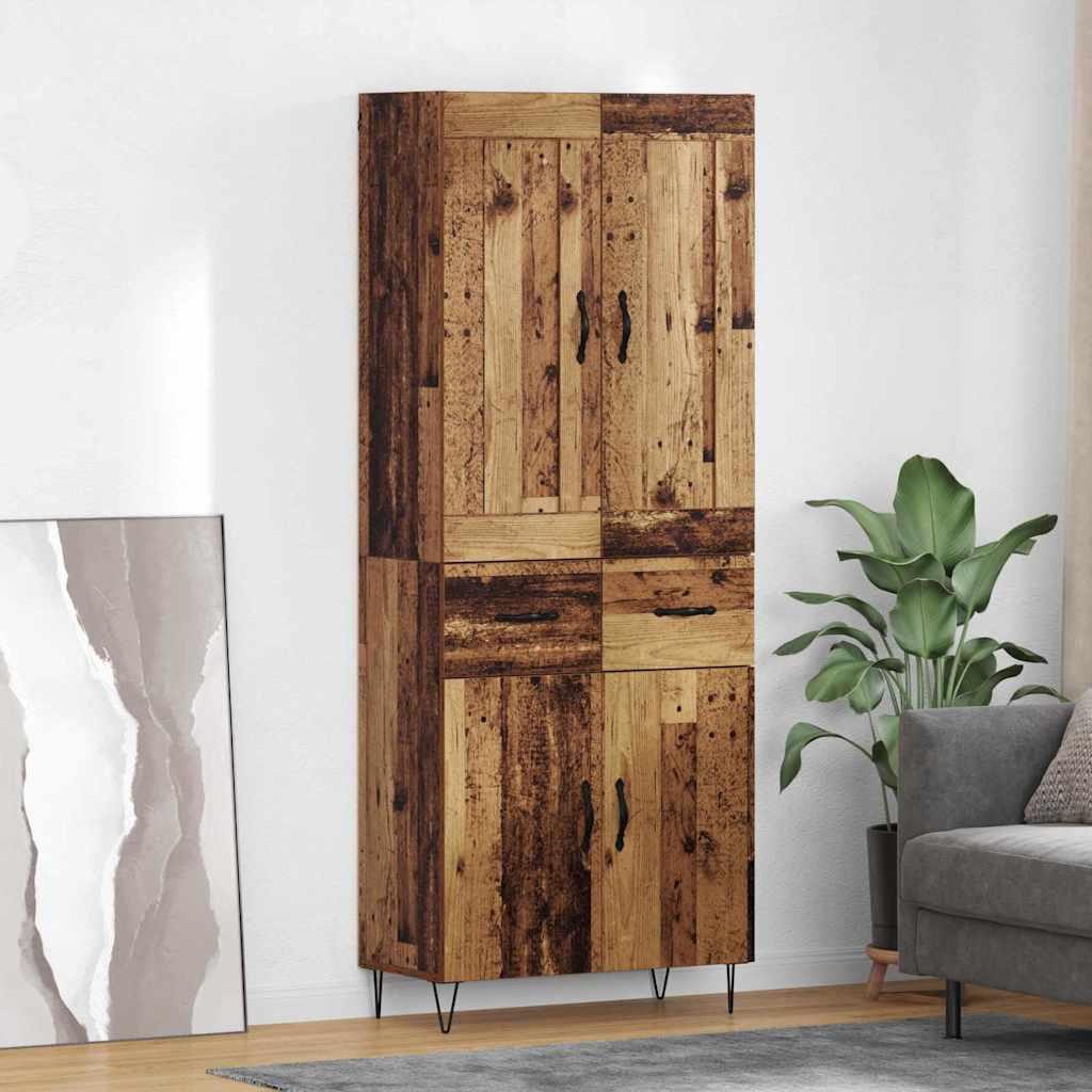 Highboard i gammelt trælook 69,5 × 34 × 180 cm - konstrueret træ