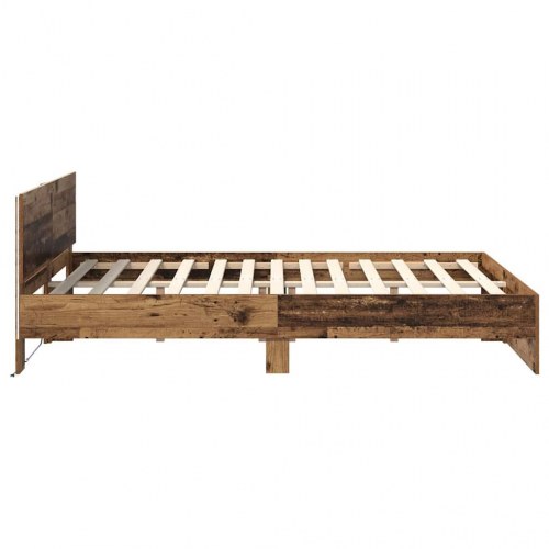 Sengestel med LED og hovedgavl - gammelt træ 140 x 200 cm