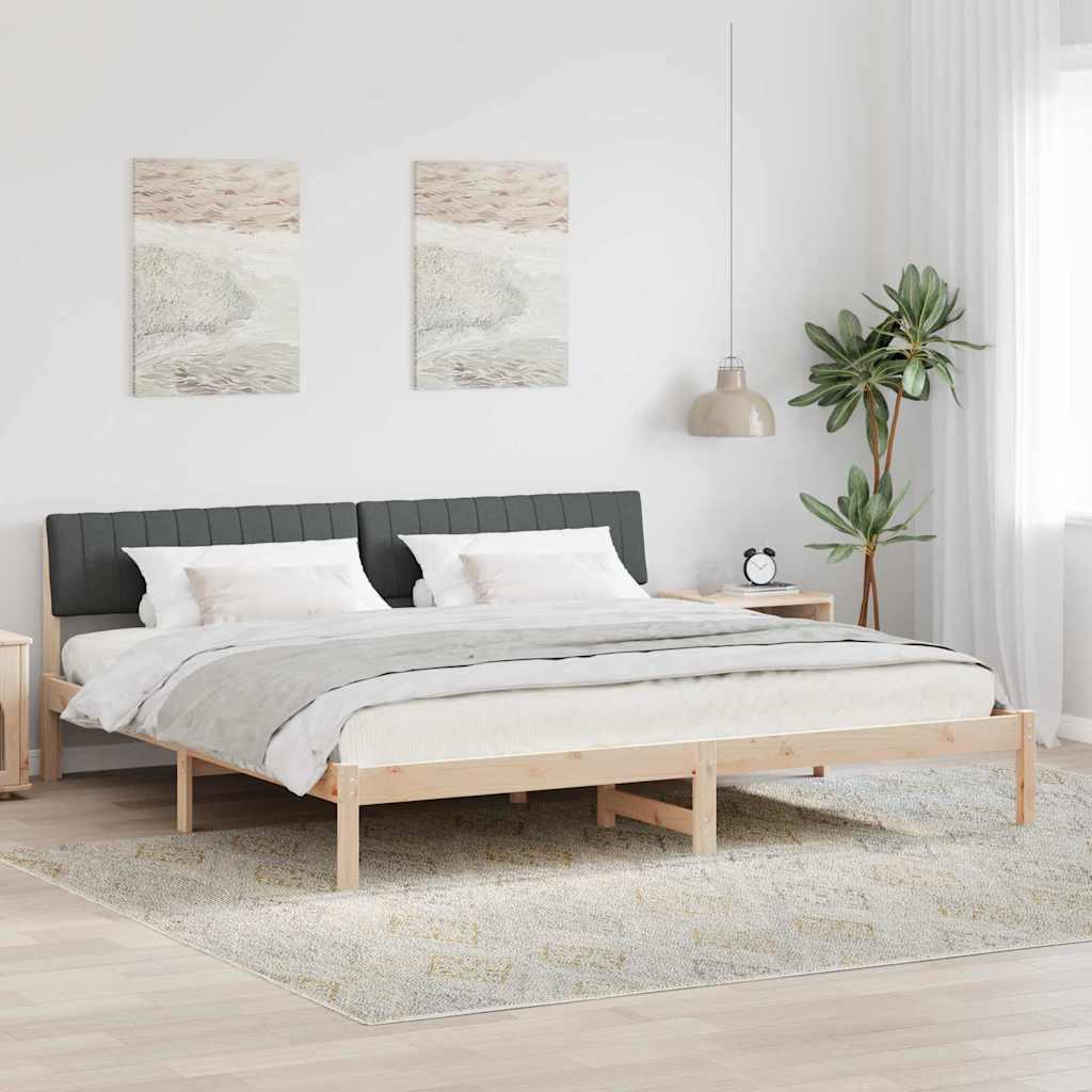 Sengestel i massivt fyrretræ med vægmonteret hovedgærde - brun/mørkegrå, 200 × 200 cm