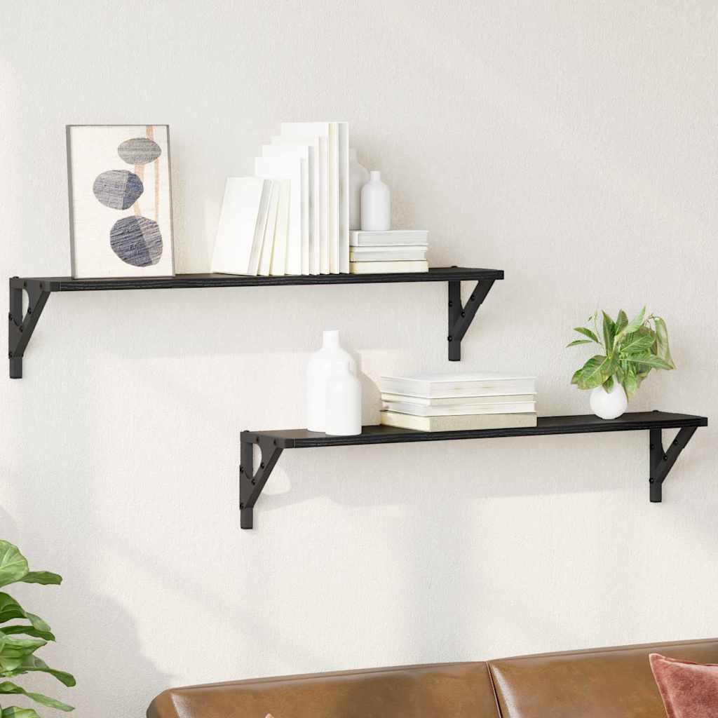 Væghylder 2 stk Sort eg 80 x 15 x 15,5 cm Konstrueret træ
