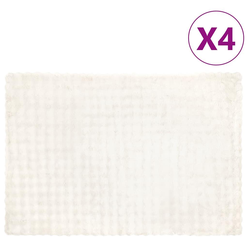 Faux Kanin Pels Tæppe 4 stk Hvid 150 x 220 cm Polyester