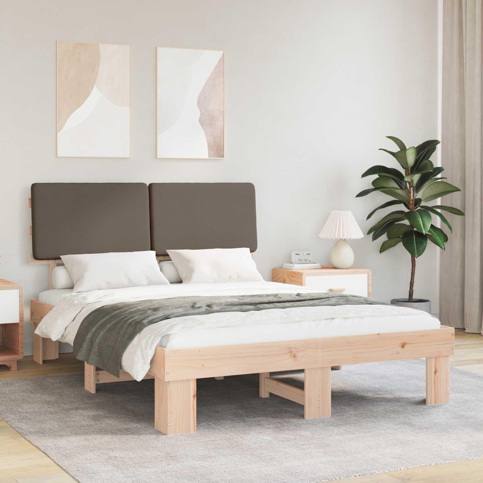 Sengestel med Polstret Hovedgavl Gråbrun 140 x 200 cm