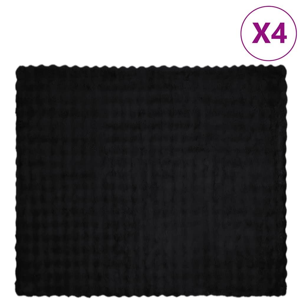 Faux Kanin Pels Tæppe 4 stk Sort 240 x 270 cm Polyester