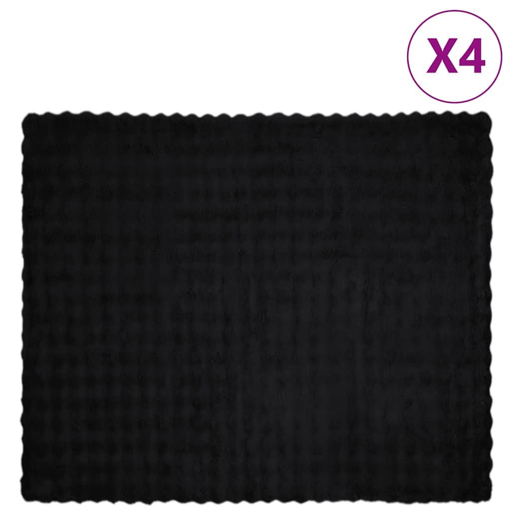 Faux Kanin Pels Tæppe 4 stk Sort 220 x 240 cm Polyester