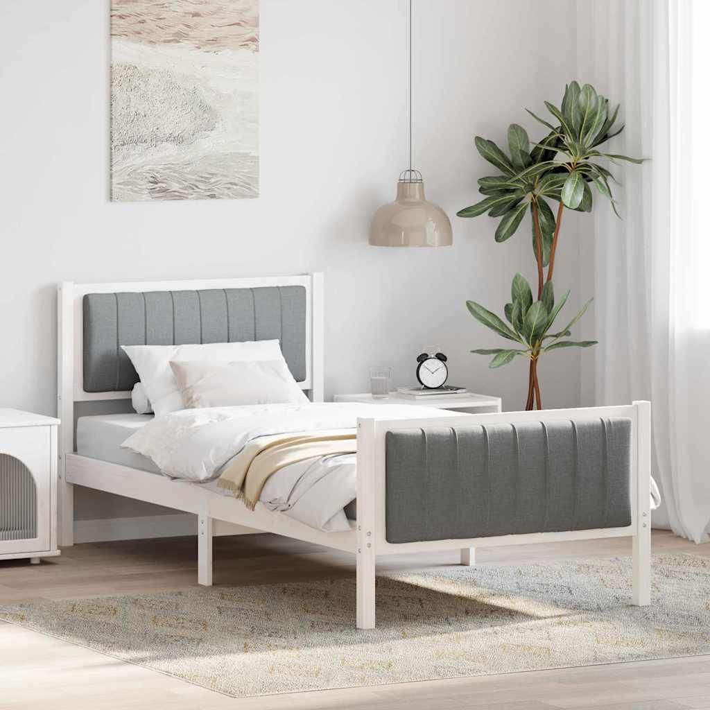 Sengestel Hvid og lys grå 90 x 200 cm Massivt fyrretræ