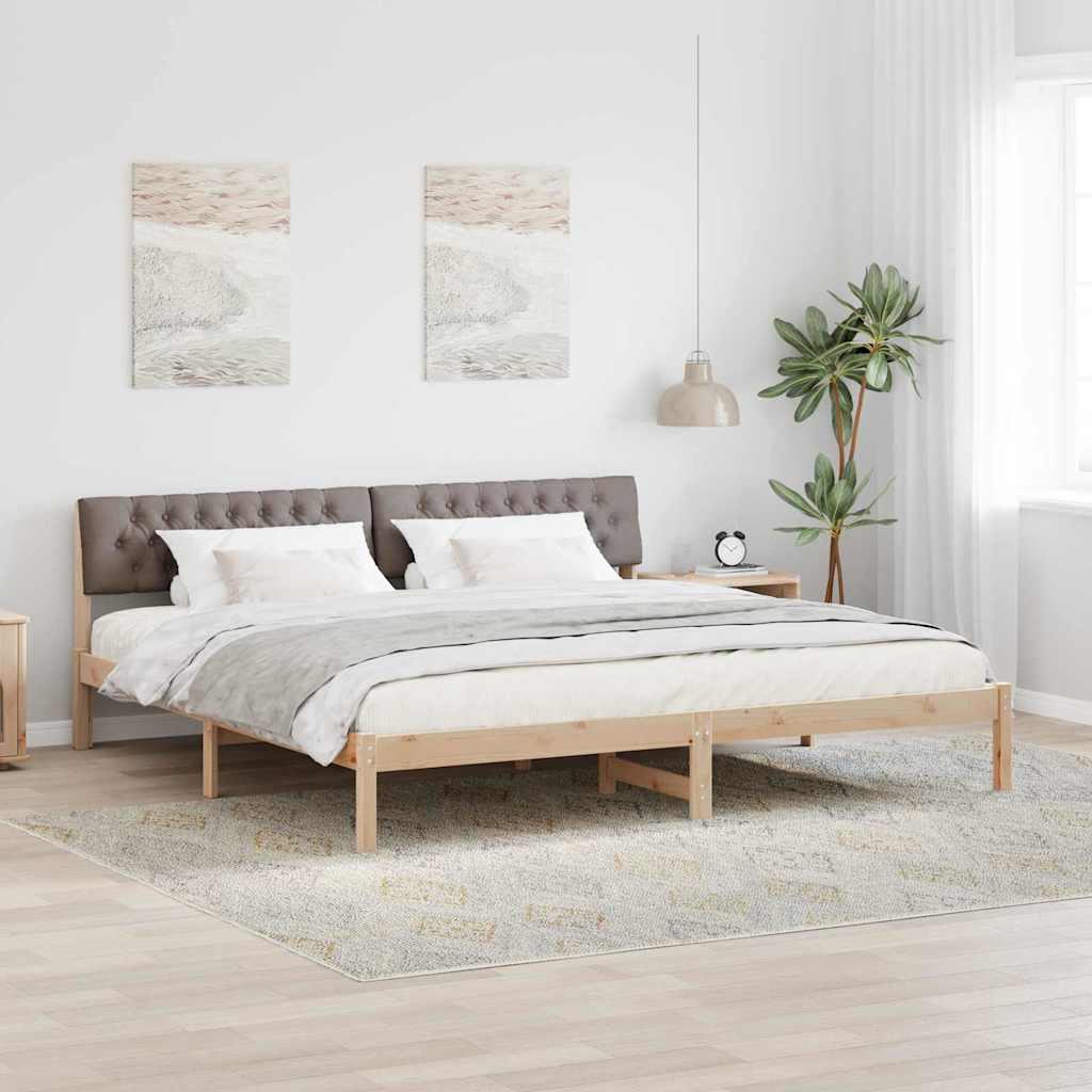 Sengestel i massivt fyrretræ med vægmonteret hovedgærde - brun/taupe, 200 x 200 cm