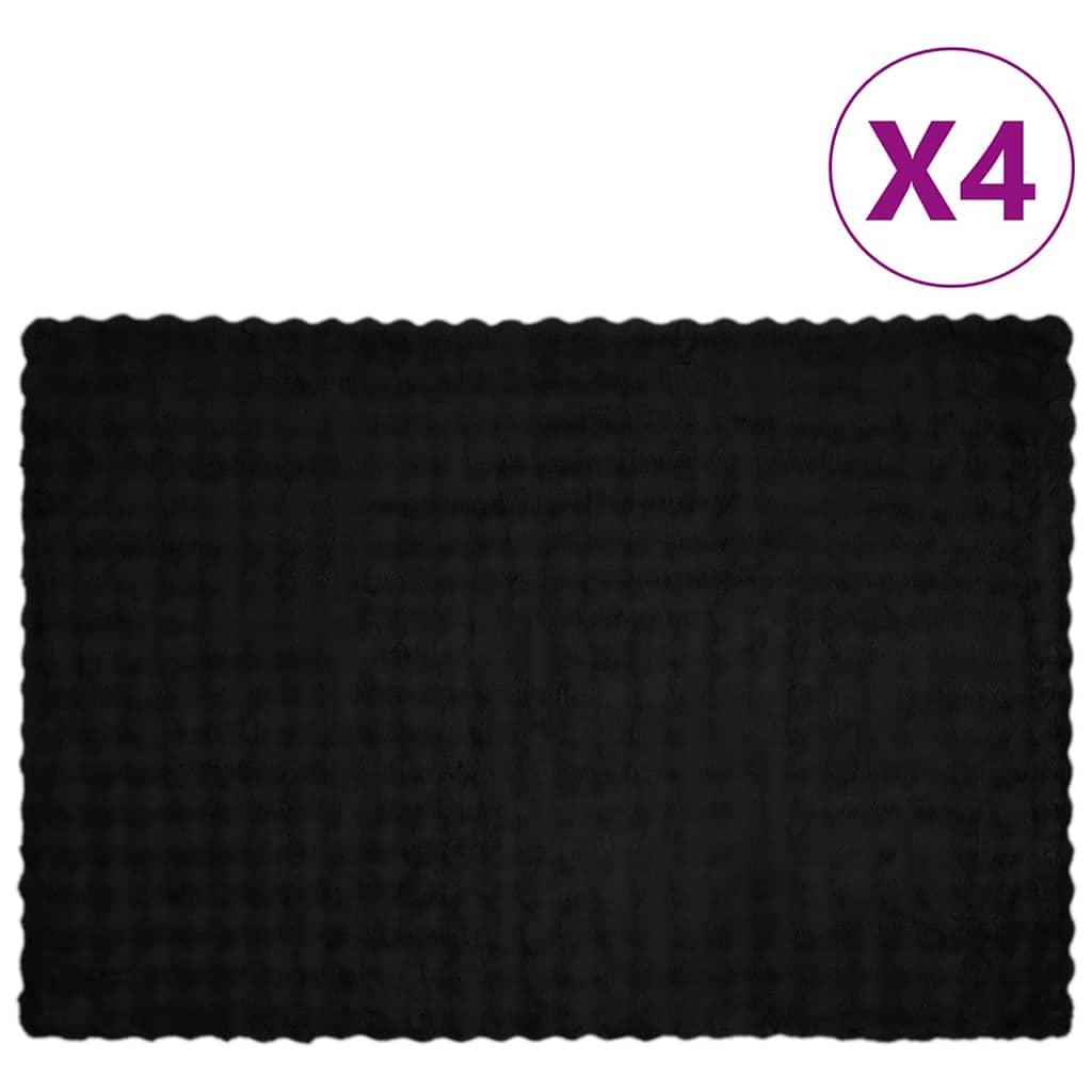 Faux Kanin Pels Tæppe 4 stk Sort 150 x 220 cm Polyester
