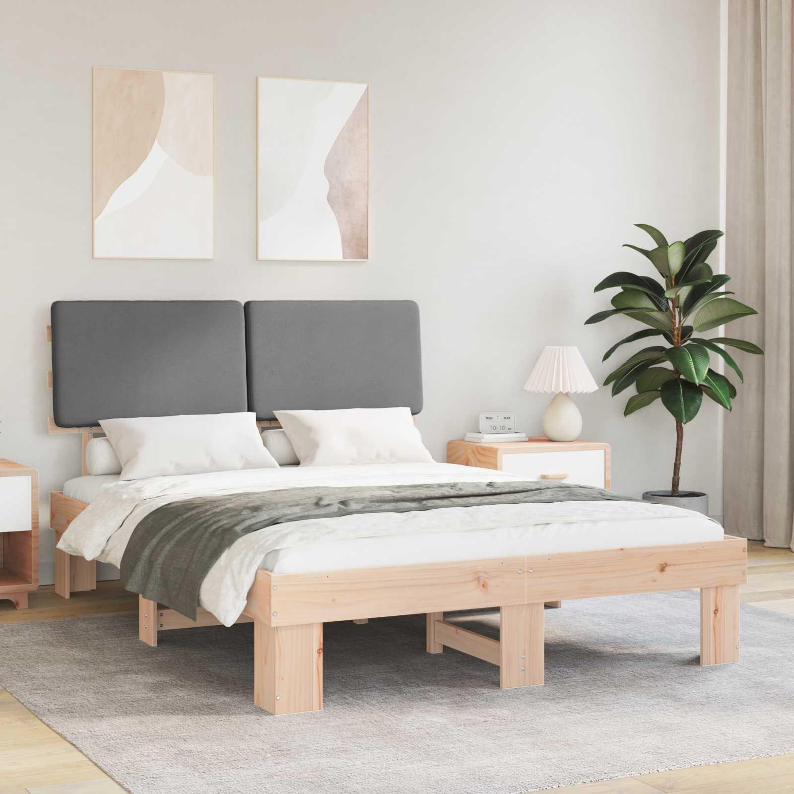 Sengestel med Polstret Hovedgavl Lysegrå 140 x 200 cm