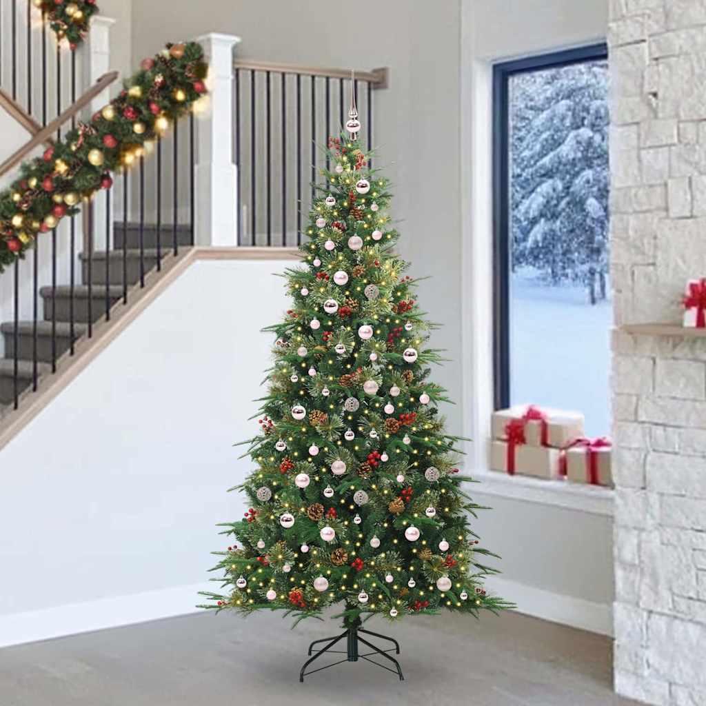 Kunstigt Hinged Juletræ med 300 LED'er Grøn 240 cm PE og PVC