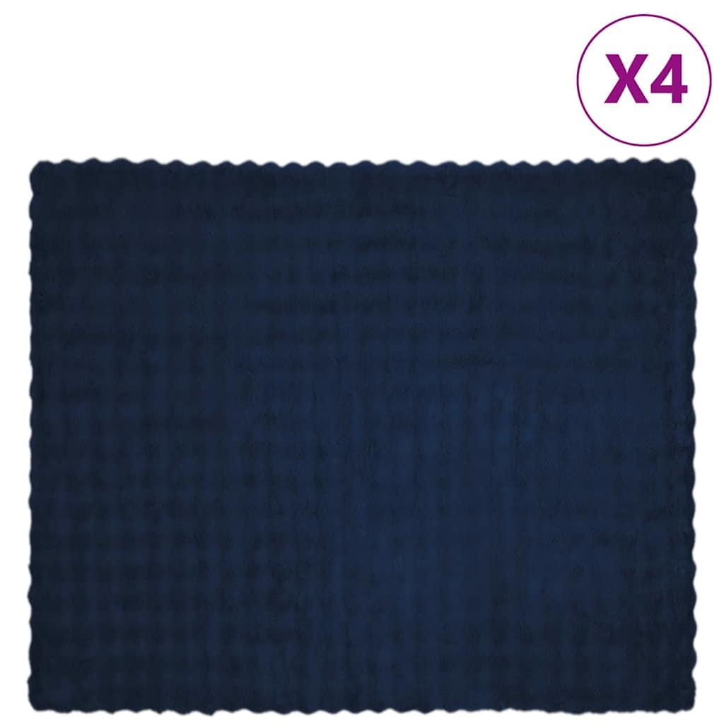 Skridsikkert tæppe i faux kaninpels - marineblå, 220 × 240 cm, 4 stk