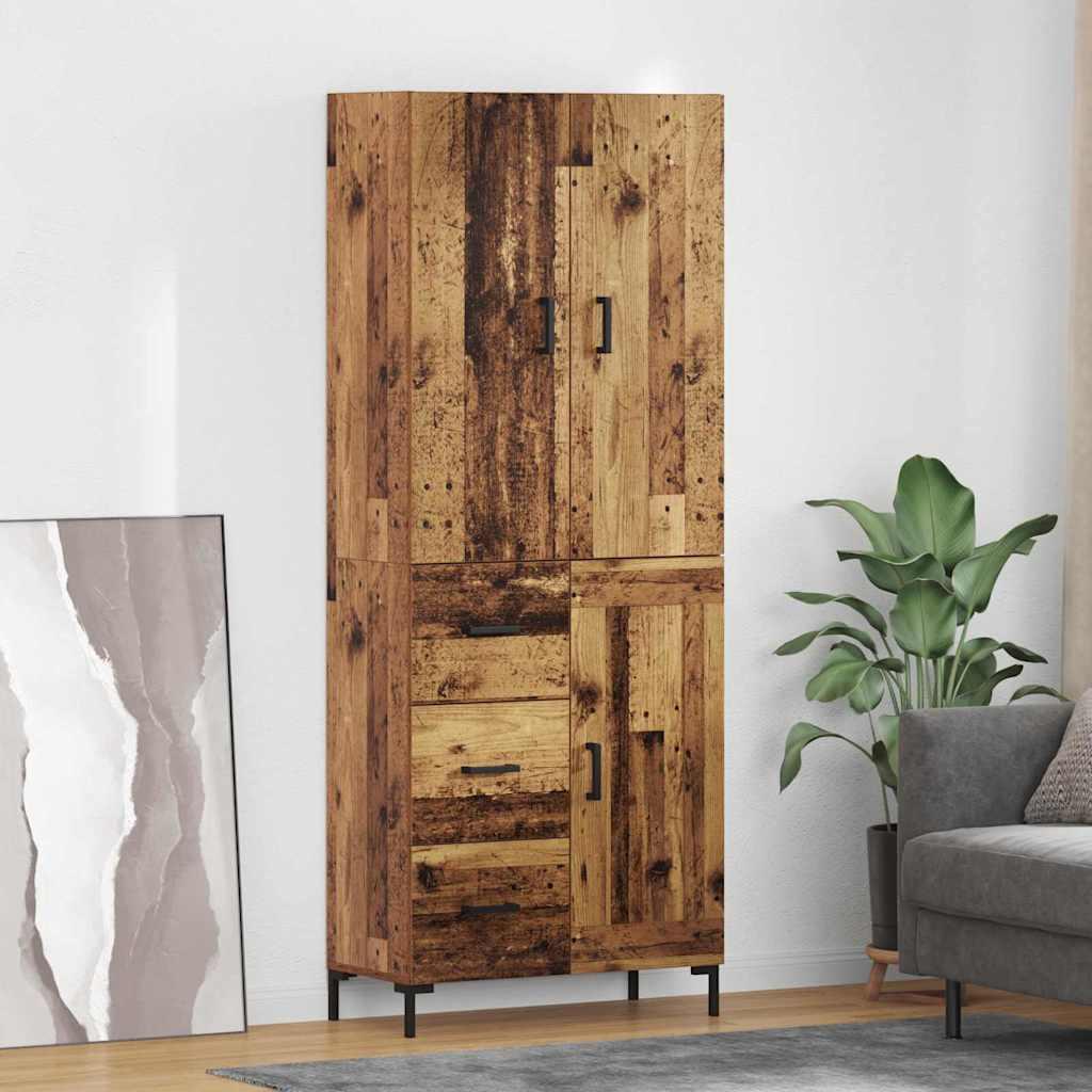 Highboard i gammelt trælook 69,5 × 34 × 180 cm - konstrueret træ
