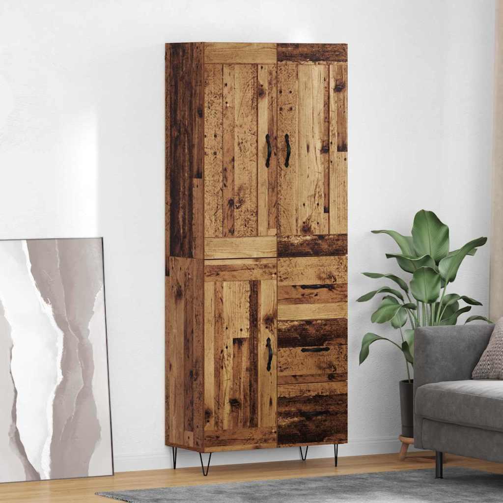 Highboard i konstrueret træ - gammelt træ, 69,5 × 34 × 180 cm