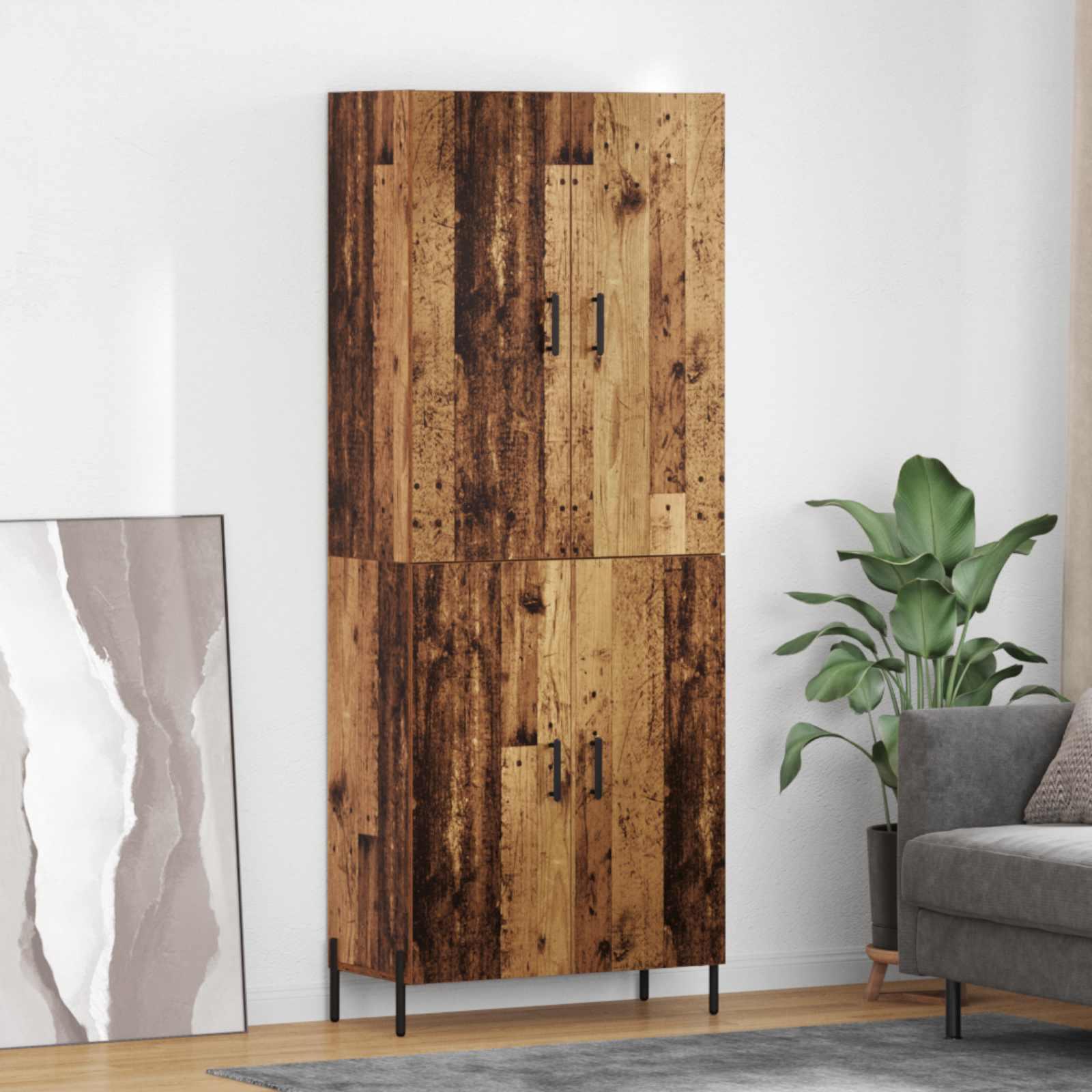 Highboard i gammelt træ-look 69,5 × 34 × 180 cm - konstrueret træ, vægmonteret
