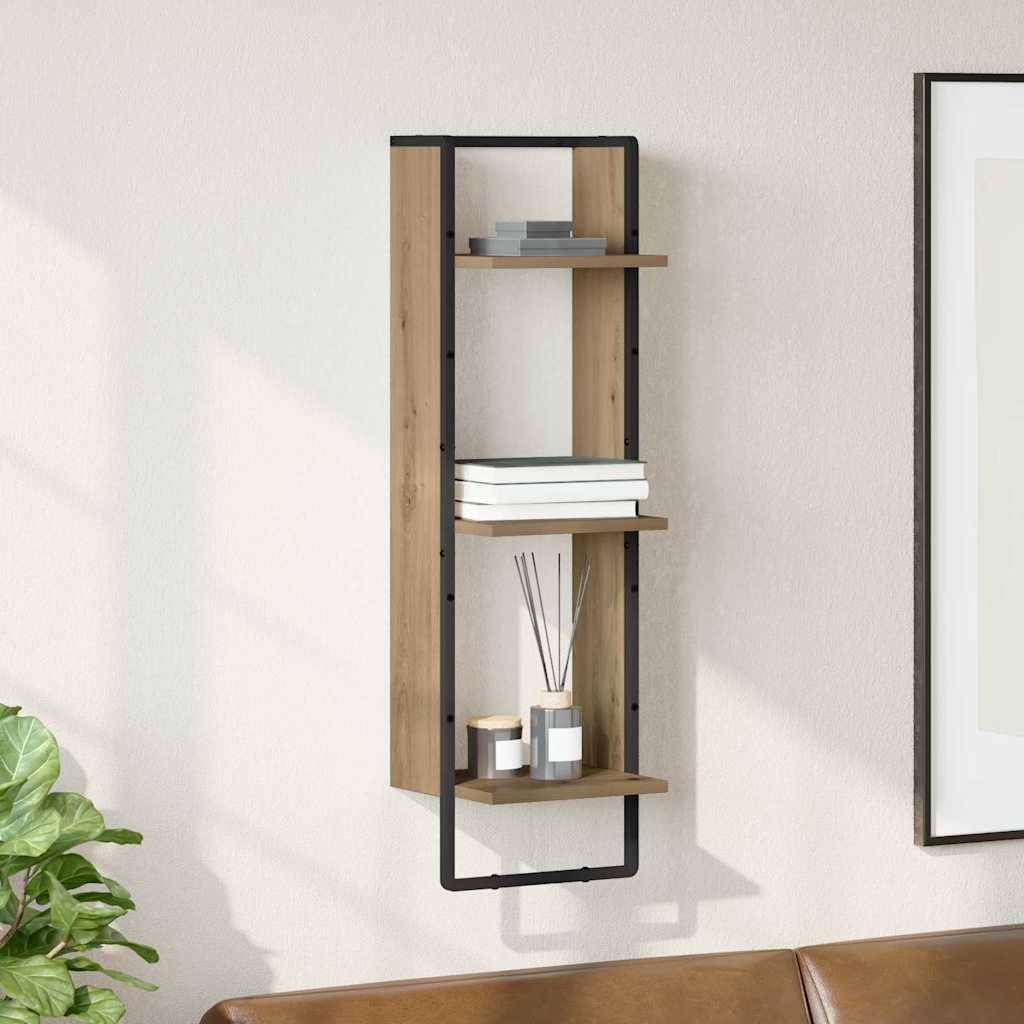 Væghylde i artisan egetrælook 30 × 25 × 100 cm - konstrueret træ, metalramme